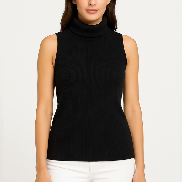 DKNY Black Stretch Sleeveless Turtleneck Top - Picture 8 of 8